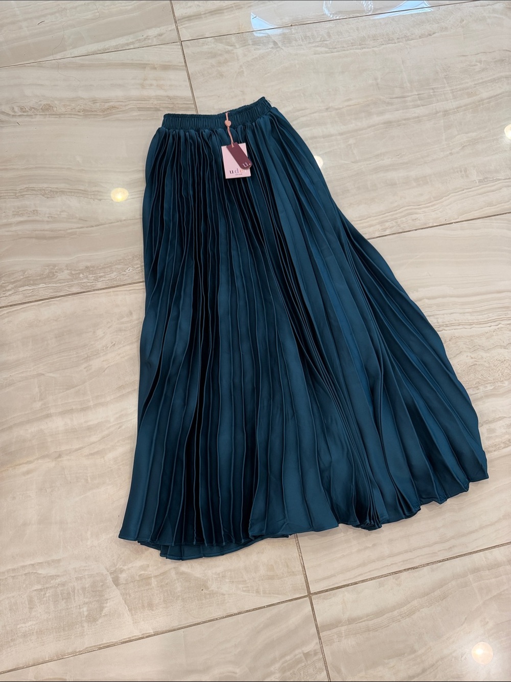 Pleated Midi Skirt in Teal by UDELE